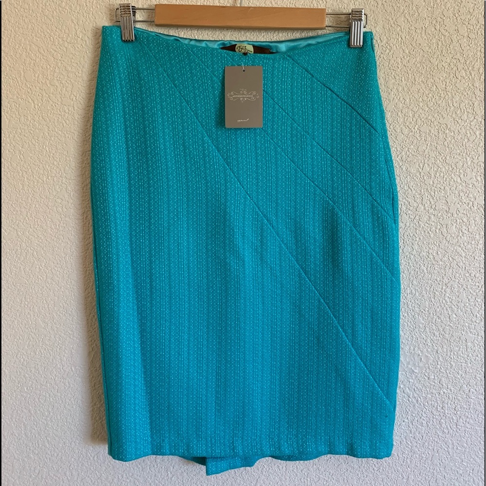 Anthropologie turquoise blue green lined skirt.